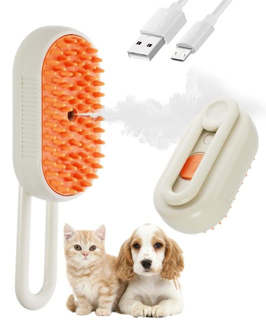 Cat Steam Brush for Shedding - 3 in 1 Pet Steam Brush for Dogs and Cats - Adjustable Dog Steamy Brushes for Grooming and Massage, Removing Tangled and Loose Hair (Beige)